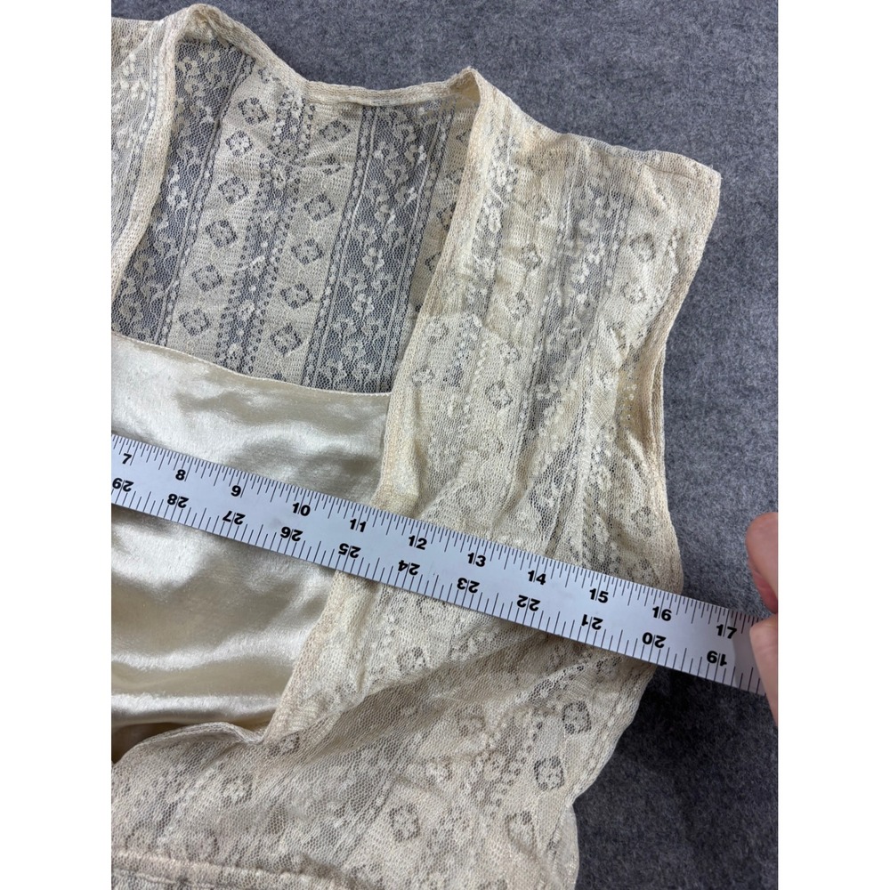 VTG Cream Lace Layered Dress Satin Waist Tie Womens S? Boho Fairy Angel Romantic - Picture 4 of 8